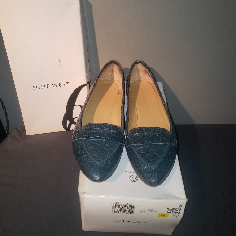 Sz 8.5 Nine West Tailynn Loafers Teal Croc